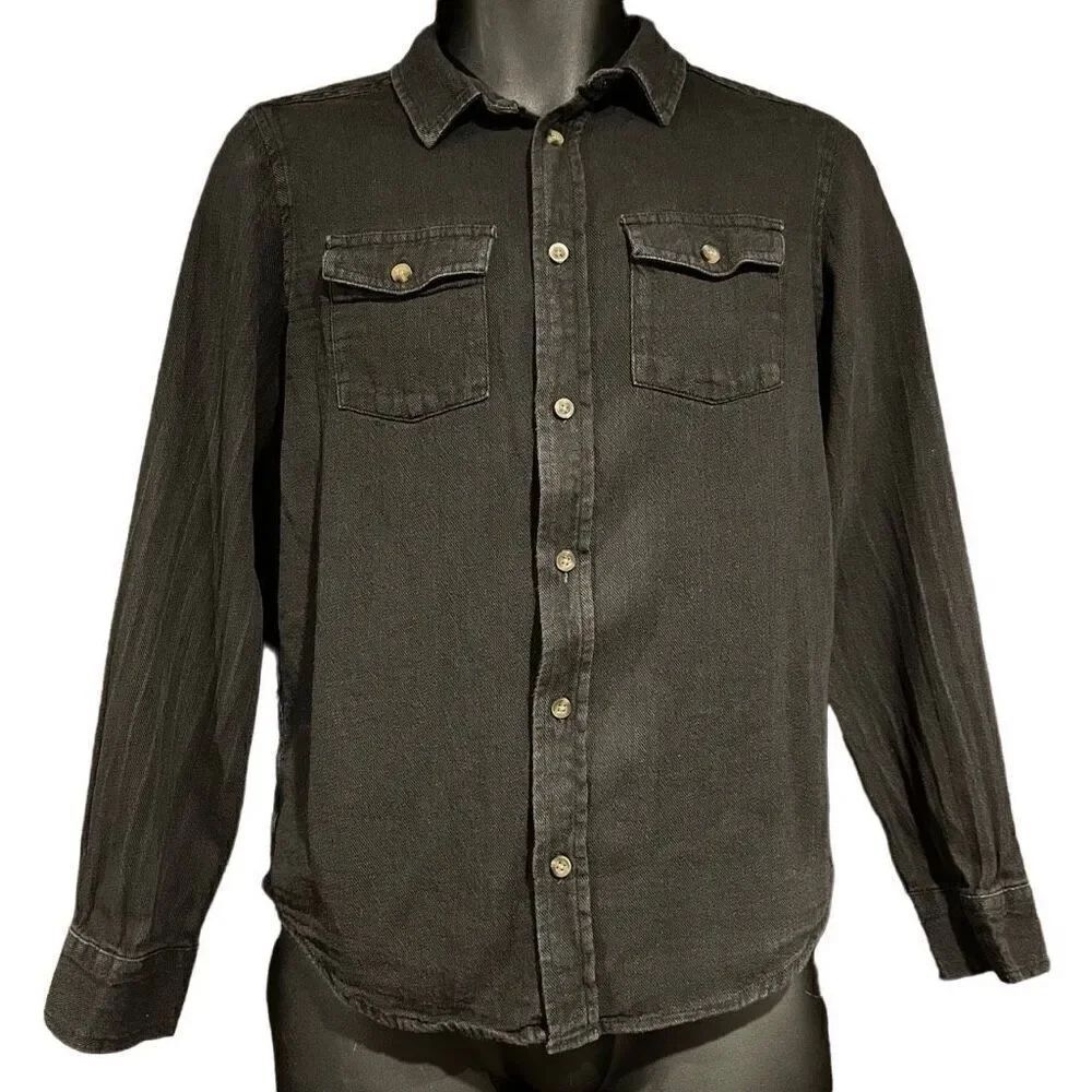 Wonder Nation Solid Black Dressy Casual Button Shirt Boy’s XL